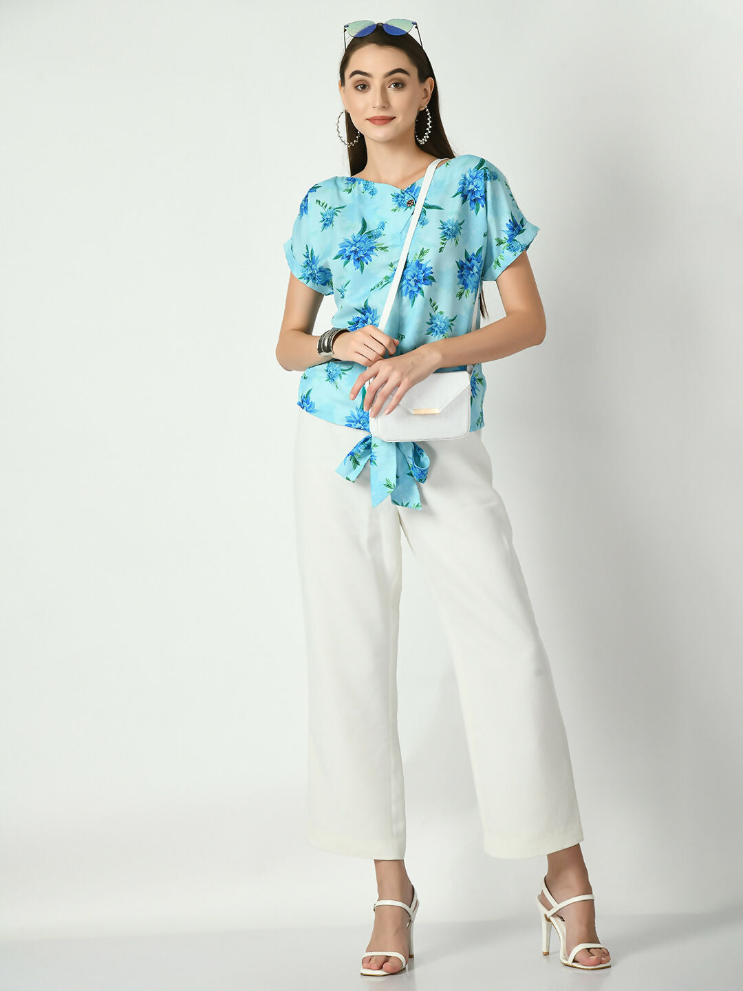 Myshka Women's Blue Printed Top | Grocsy