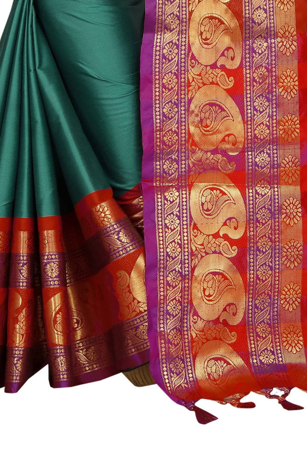 Vamika Banarasi Silk Rama Green Weaving Saree | Grocsy
