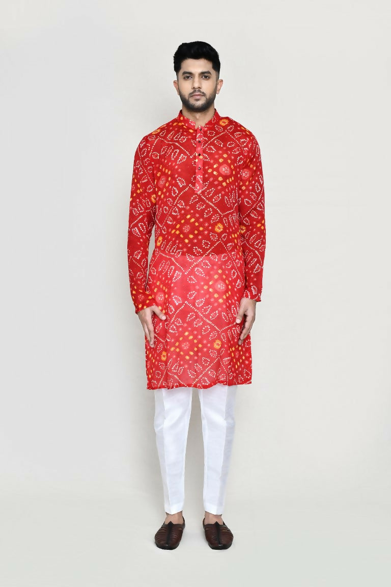 Joban Fashion Red Colored Georgette Fabric Kurta With Straight Fit Pant | Grocsy