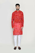 Joban Fashion Red Colored Georgette Fabric Kurta With Straight Fit Pant | Grocsy