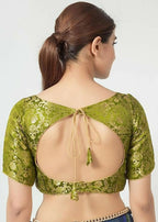 Amodini Designer Studio Women's Banarsi Brocade Heena Green Blouse | Grocsy