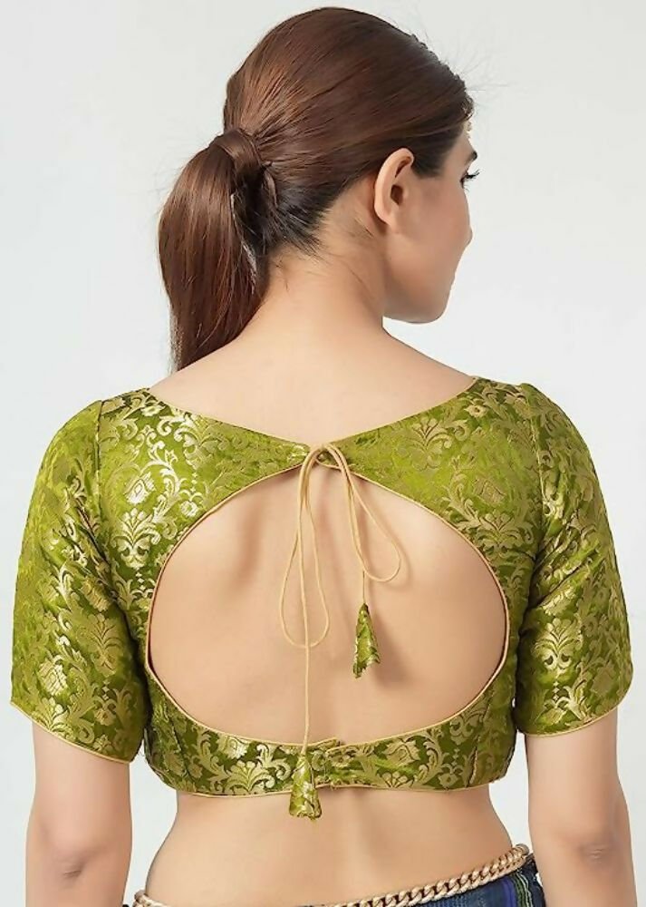 Amodini Designer Studio Women's Banarsi Brocade Heena Green Blouse | Grocsy