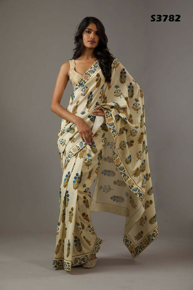 Beige Bright Moss Designer Digital Printed Party Wear Saree - Be Verly | Grocsy