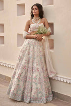 Jyoti Fashion Cream Thread Embroidery Georgette Designer Lehenga Choli with Dupatta | Grocsy