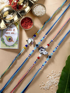 NVR Kids Set of 4 Multicolor Evil Eye & Artificial stone and beads Rakhi With Roli Chawal & Chocolate | Grocsy