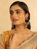 Nuyug 22K Gold Plated Crescent Kundan Drop Green Stone Chandbali Earrings | Grocsy