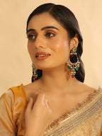 Nuyug 22K Gold Plated Crescent Kundan Drop Green Stone Chandbali Earrings | Grocsy