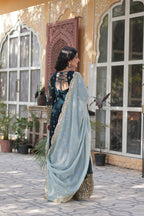 Vastranavya Premium Designer Faux Blooming with Embroidery Zari Sequins work Gown - Teal | Grocsy