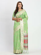 Shree Shyam Fashion Linen Cotton Light Green Saree | Grocsy