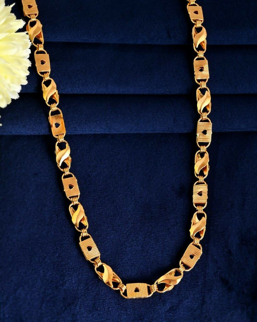 VOJ Gold-Polished Biscuit Shaped Chain With Small Heart | Grocsy