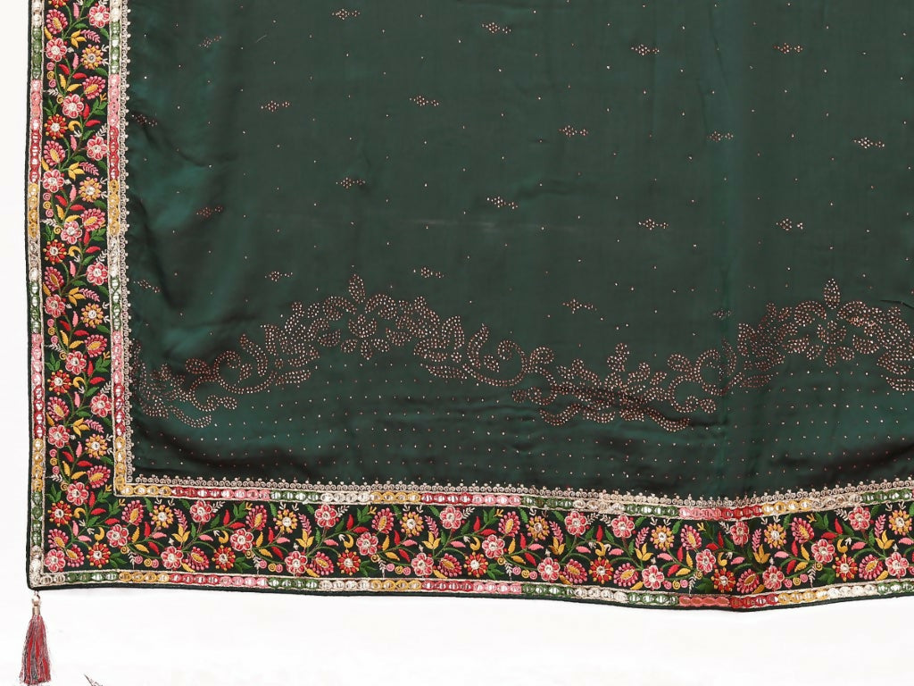 Green Silk Georgette Resham And Zari Embroidery Stone Handwork Saree - Norita Saumya | Grocsy