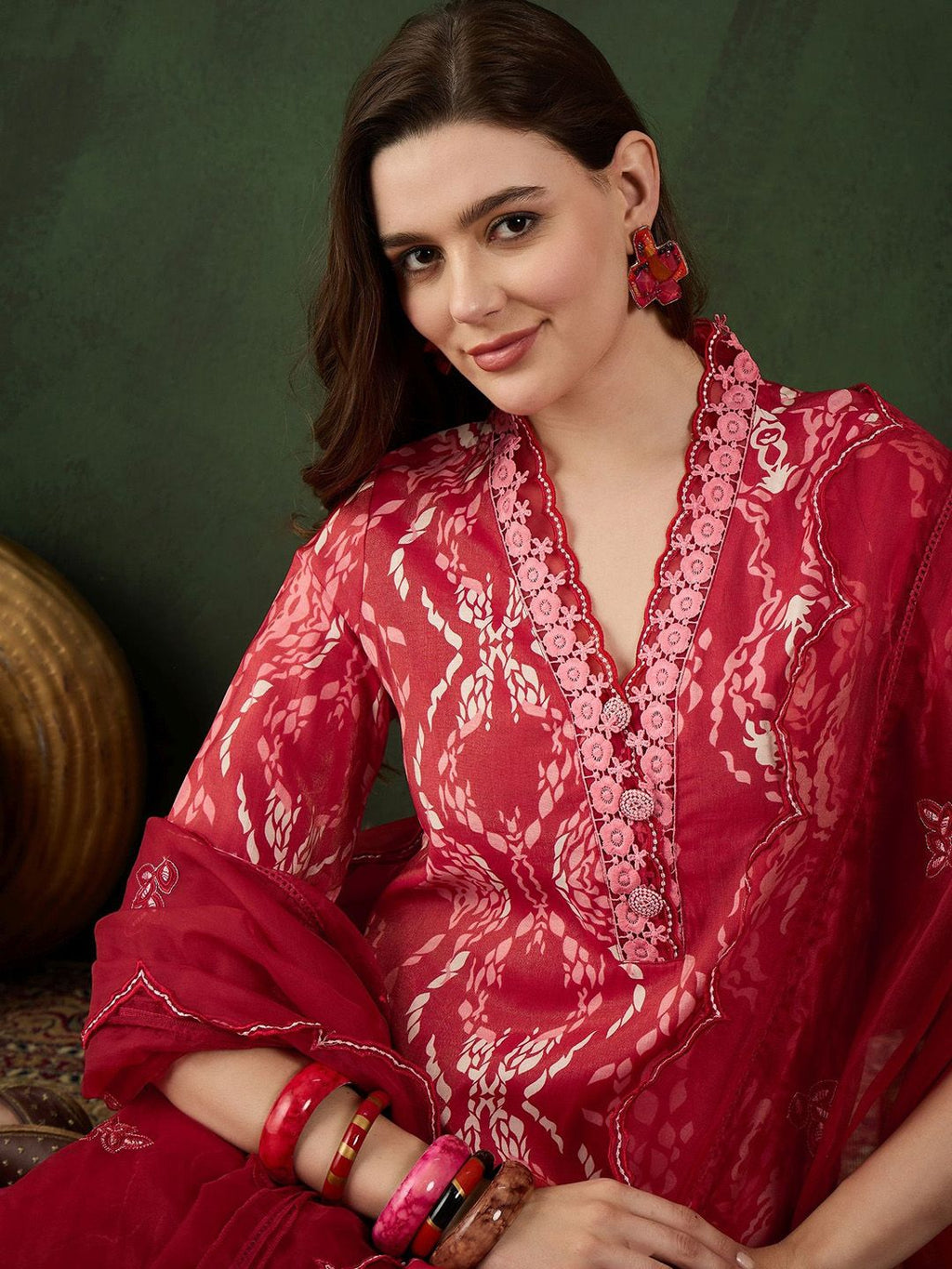 Sangria Printed Kurta & Trouser With Dupatta | Grocsy