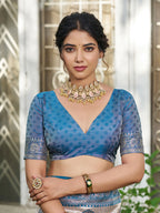 Shree Shyam Fashion Cream With Blue Silk Blend Saree | Grocsy