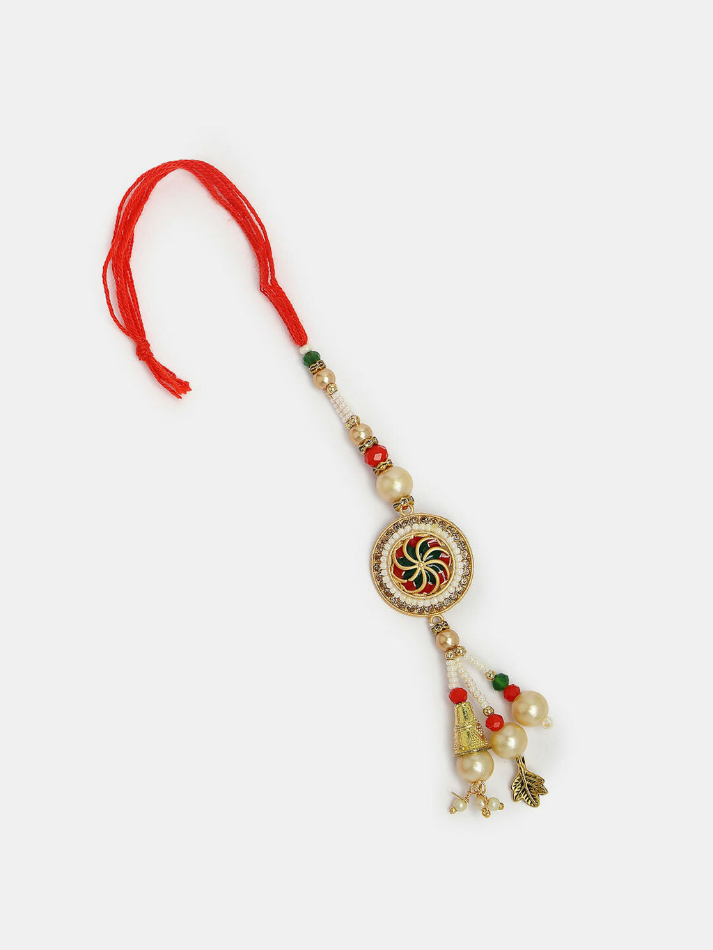 NVR Women & Men Set of 2 Gold-Toned Stone-Studded & Beaded Bhaiya Bhabi Rakhi With Roli Chawal | Grocsy