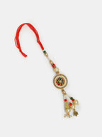 NVR Women & Men Set of 2 Gold-Toned Stone-Studded & Beaded Bhaiya Bhabi Rakhi With Roli Chawal | Grocsy