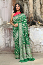 Joban Fashion Green Pure Crepe Pure Handloom Banarasi Silk Saree | Grocsy