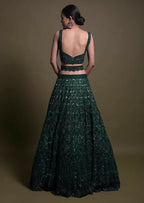 Jyoti Fashion Women's Dark Green Net Sequins with Dori & Thread Embroidered Designer Lehenga Choli Set | Grocsy