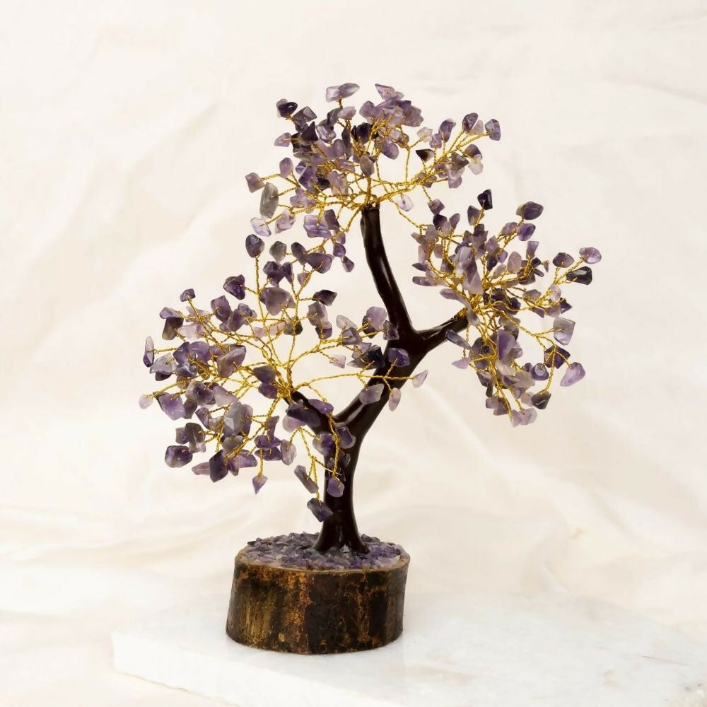Indianvibez Bodh Amethyst Tree with Wooden Base 300 Beads | Grocsy