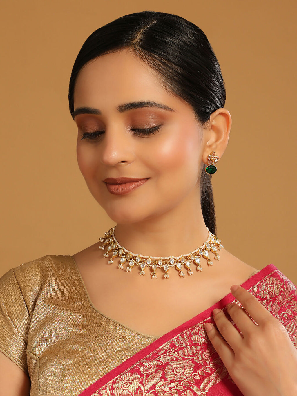 Nuyug 22K Gold Plated Regal Kundan & Pearl Matha Patti | Grocsy