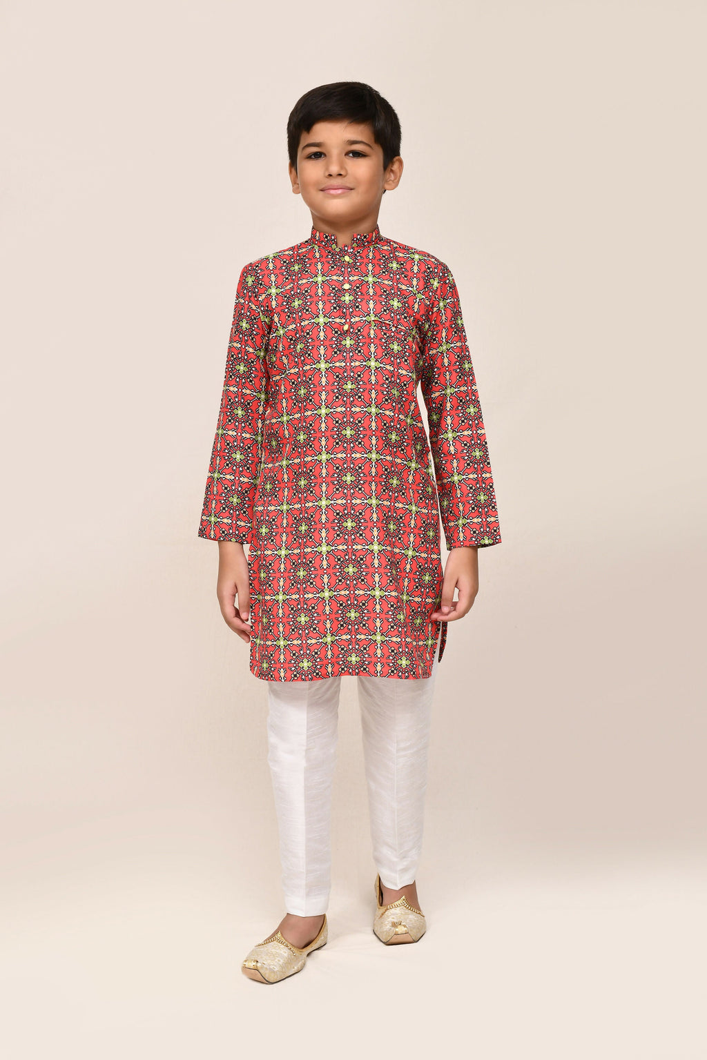 Joban Fashion Cotton Red Kurta With Straight Fit Pant | Grocsy