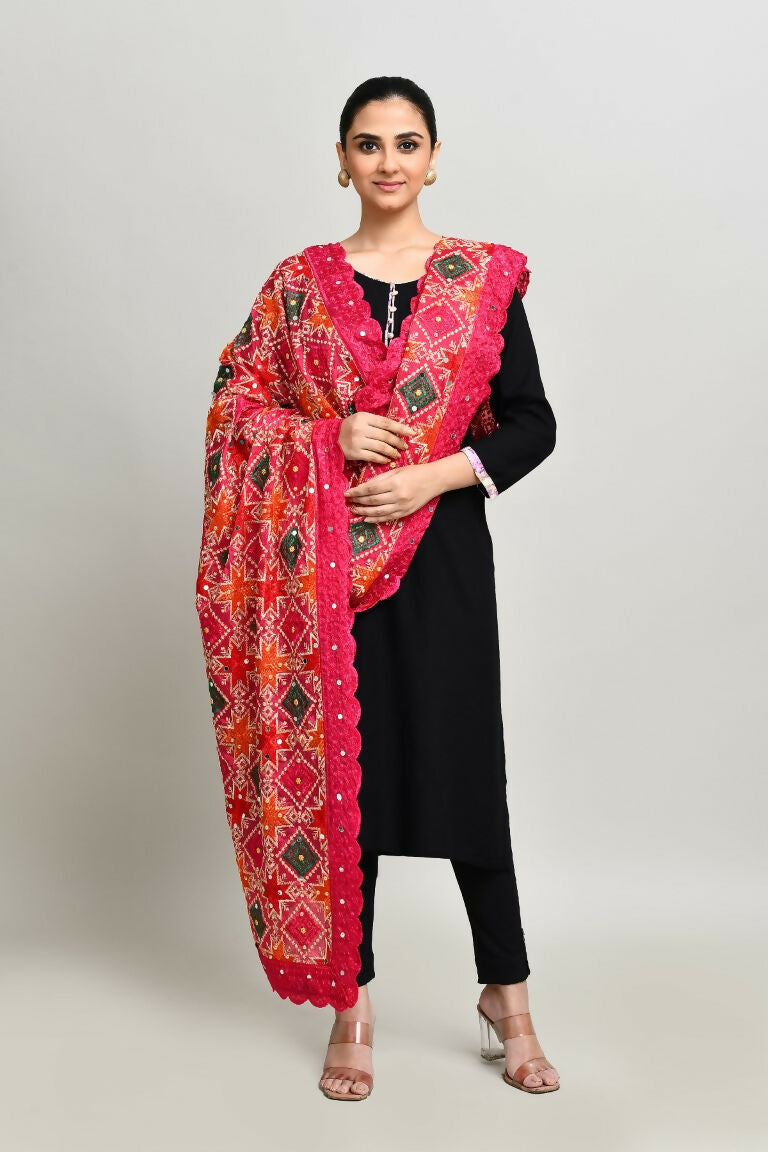 Joban Fashion Multi Color Cotton Embroidery Work Phulkari Dupatta | Grocsy