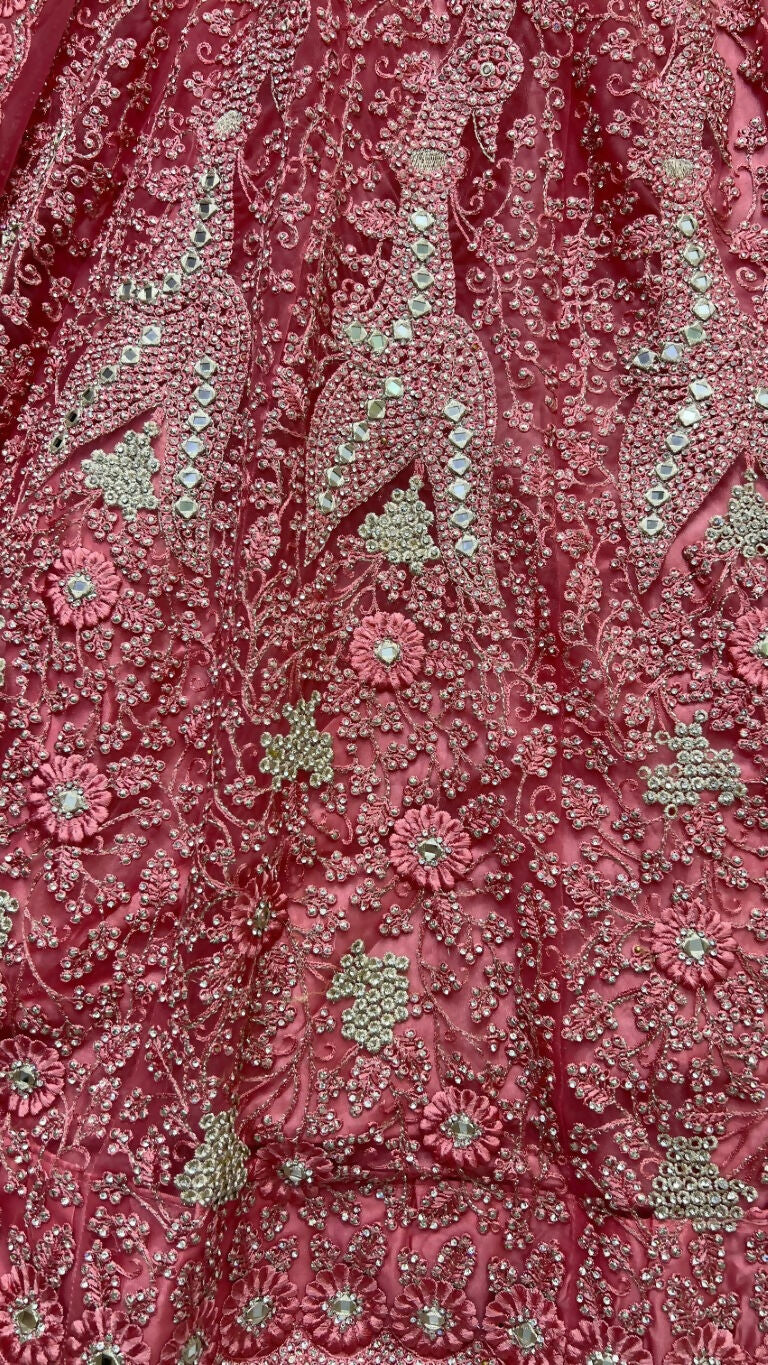 Jyoti Fashion Women's Pink Bridal Net Fancy Dori, Multi Thread, Hand Mirror and Diamond Work Wedding Lehenga Choli | Grocsy