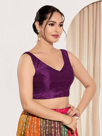 Joban Fashion Wine Mulberry Silk Padded Blouse With Round Neck Sleeveless | Grocsy