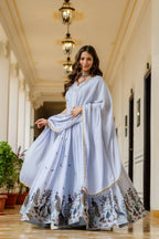 Teeya Creation Lavender Chinnon Heavy Work Long Wedding Gown | Grocsy