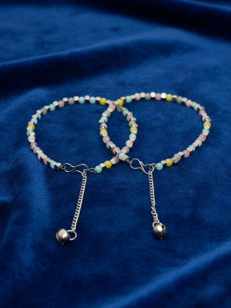 NVR Women Silver Plated Multicolour Artificial Beads Anklet | Grocsy
