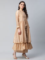 Ahalyaa Womens Beige Chanderi Kurta Palazzo Set with Dupatta | Grocsy