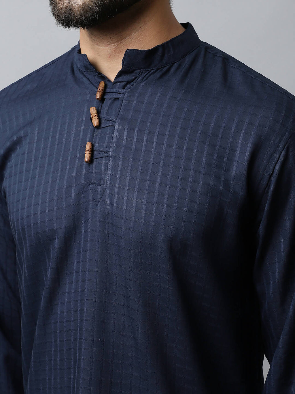Even Apparels Navy blue Color Pure Cotton Men's Kurta With Side Placket (CHK082) | Grocsy