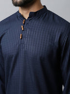 Even Apparels Navy blue Color Pure Cotton Men's Kurta With Side Placket (CHK082) | Grocsy