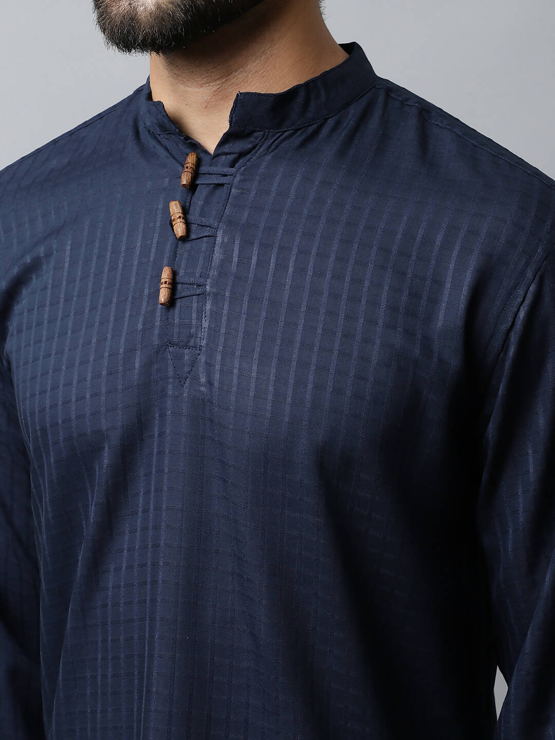 Even Apparels Navy blue Color Pure Cotton Men's Kurta With Side Placket (CHK082) | Grocsy
