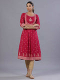 Juniper Women Fuchsia Rayon Printed A-Line Kurta | Grocsy
