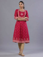 Juniper Women Fuchsia Rayon Printed A-Line Kurta | Grocsy
