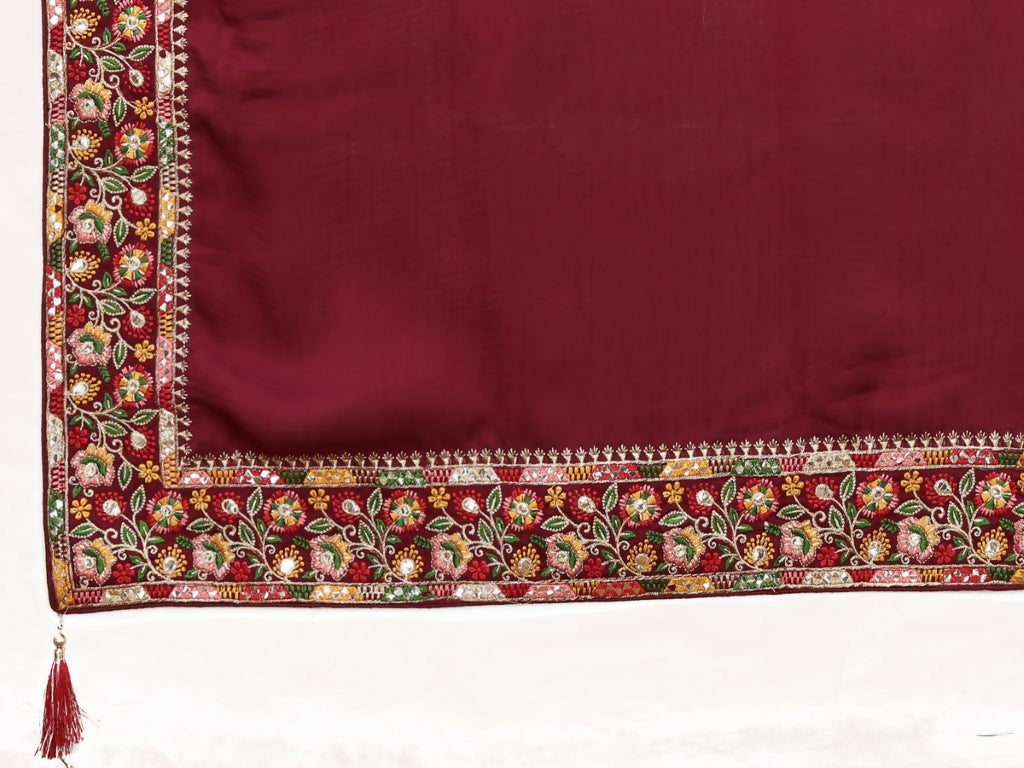 Maroon Silk Georgette Resham And Zari Embroidery Saree - Norita Saumya | Grocsy