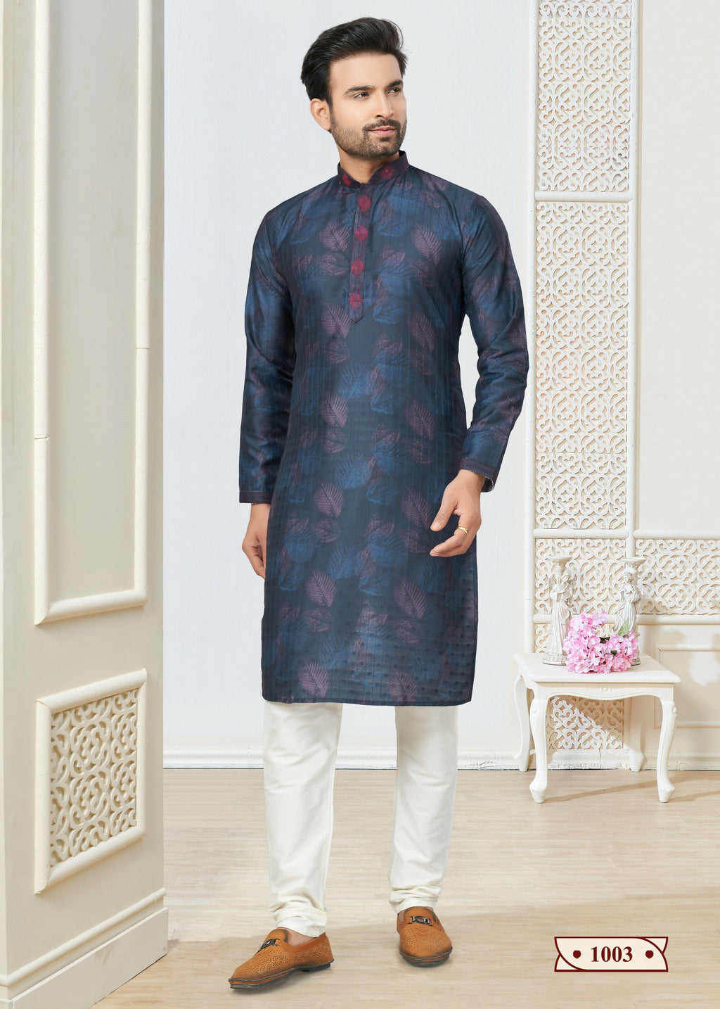 Joban Fashion Men's blue Cotton printed Kurta Pyjama set | Grocsy