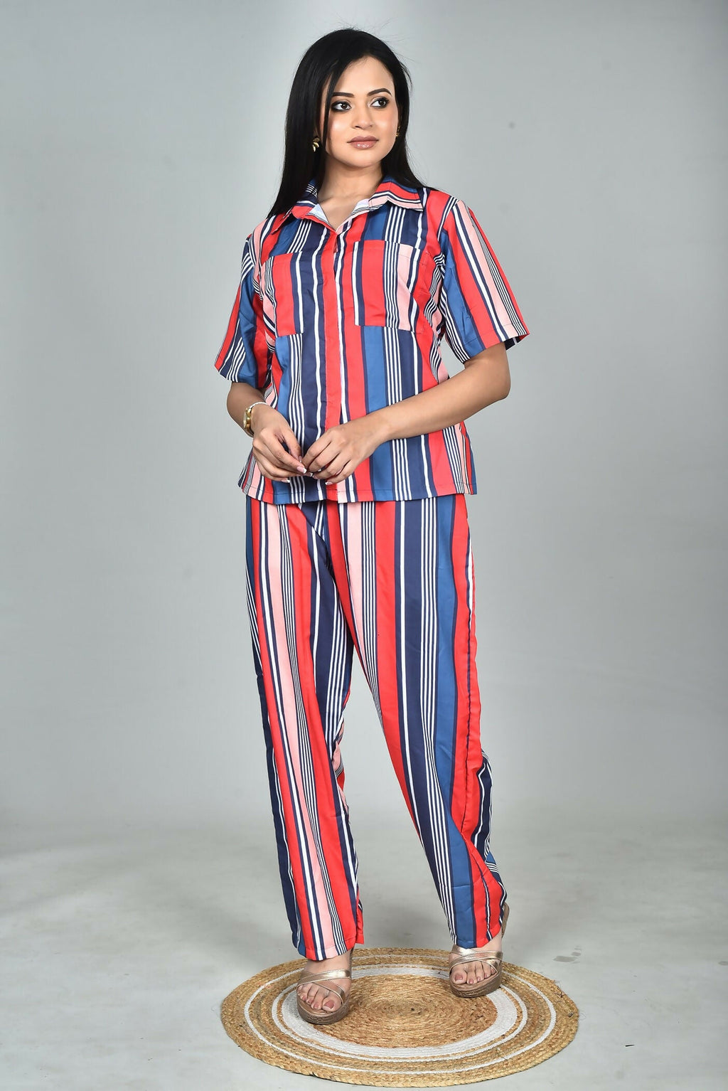 Morchari Digital Print Semi Muslin Co-Ord Set Top & Trouser-Multicolor | Grocsy