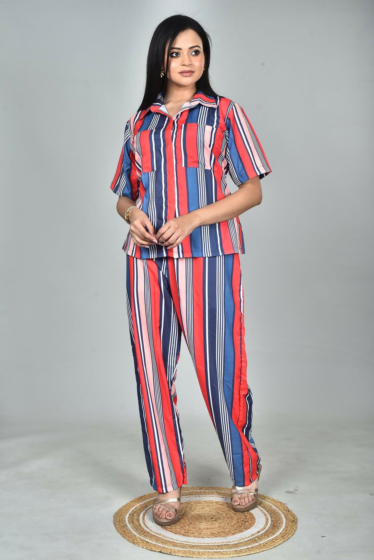 Morchari Digital Print Semi Muslin Co-Ord Set Top & Trouser-Multicolor | Grocsy