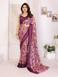PR Fashion Purple Bright Moss Satin Patta Printed Saree | Grocsy