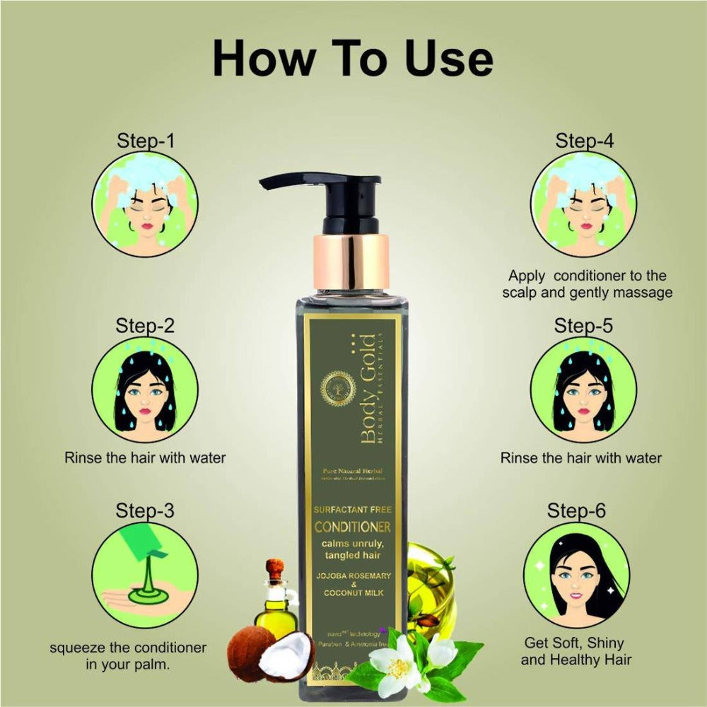 Body Gold Conditioner Clams Unruly Tangled Hair With Jojoba Rosemary & Coconut Milk | Grocsy