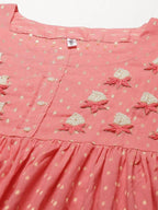 Yufta Coral Pink Embellished Embroidered Ethnic Dress | Grocsy