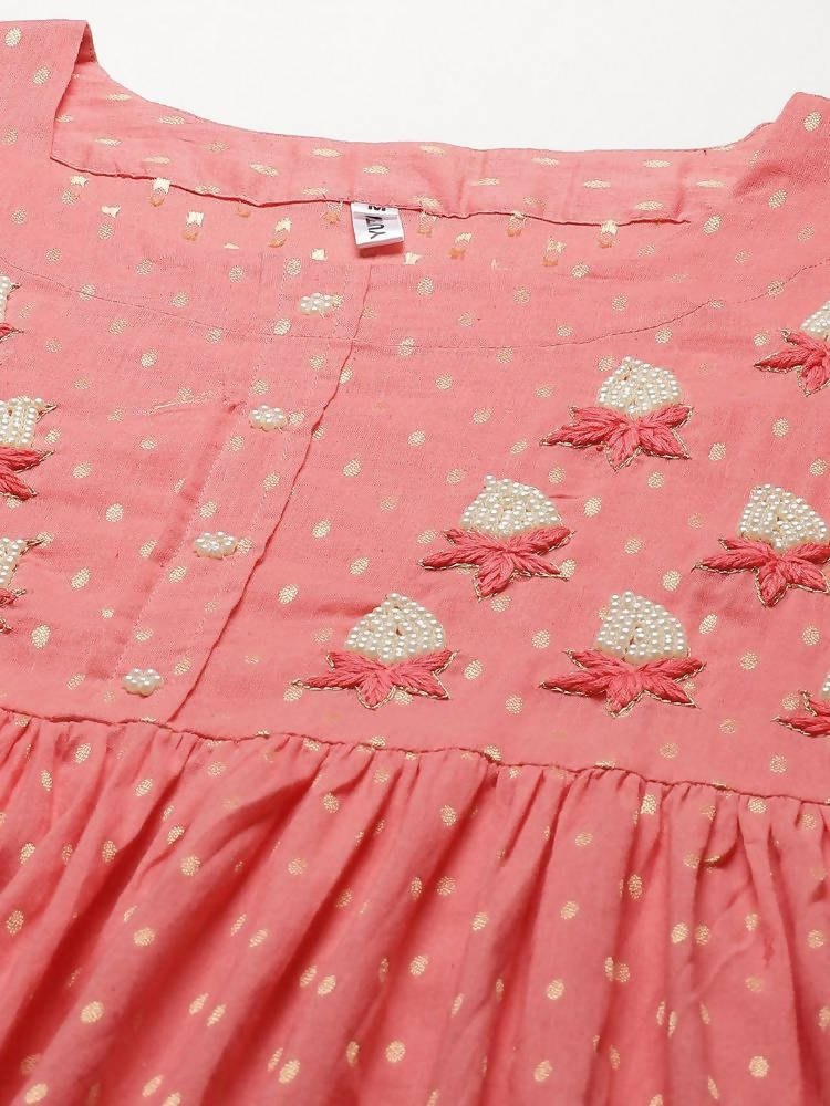 Yufta Coral Pink Embellished Embroidered Ethnic Dress | Grocsy