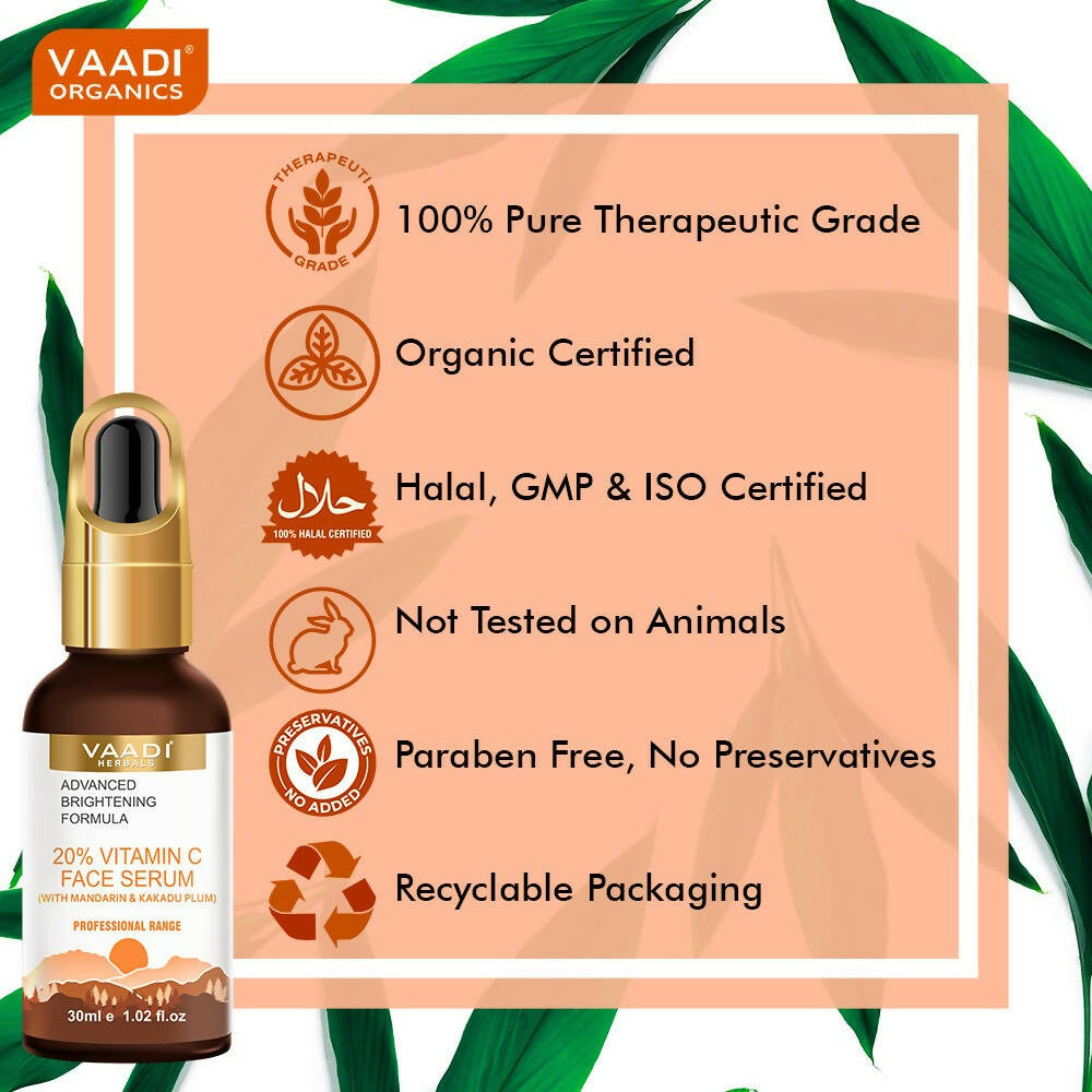 Vaadi Herbals 20% Vitamin C Face Serum With Advanced Brightening Formula | Grocsy