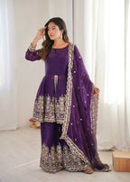 Teeya Creation Purple Color Fendy Satin Silk Embroidery Work party Wear Salwar Suit | Grocsy