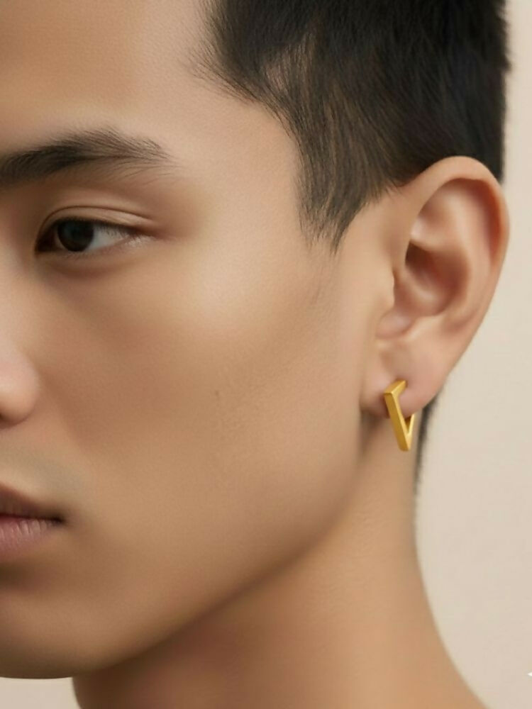 NVR Men's Gold Plated Geomatric Shaped Stud Earrings | Grocsy