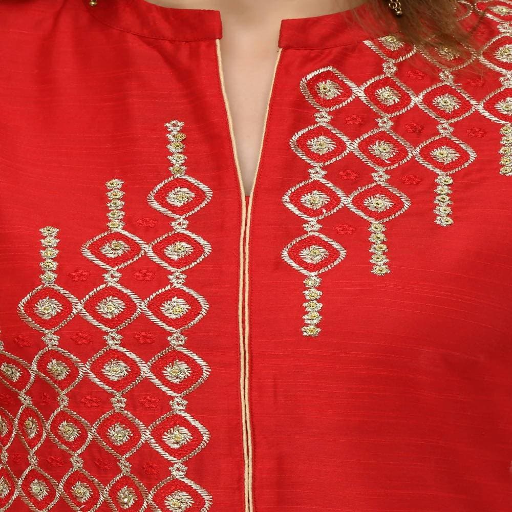 Lagi Women's Red Poly silk Straight Embroidred Kurta Pant (RO115B) | Grocsy