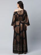 Ahalyaa Womens Black Crepe Copper Foil Printed Maxi Dress | Grocsy