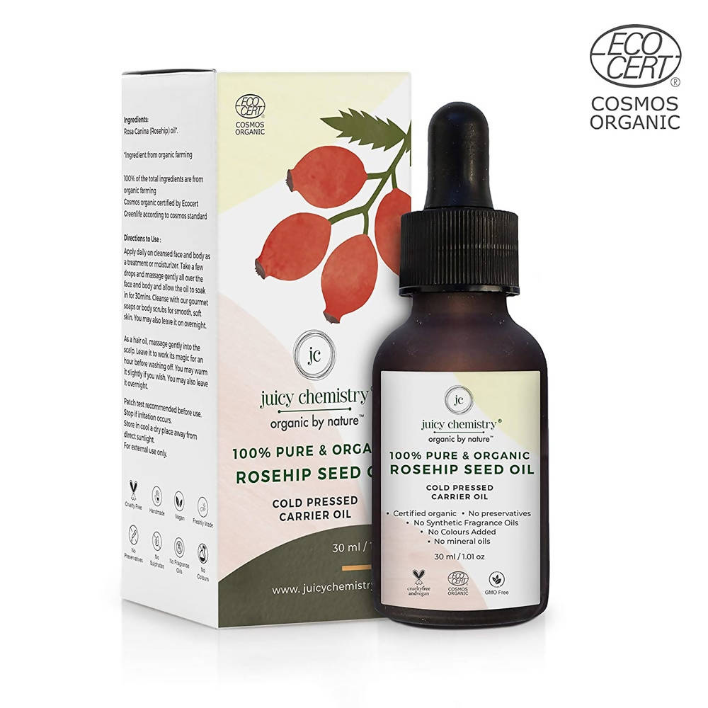 Juicy Chemistry Pure & Organic Rosehip Seed Oil For Cold Pressed Carrier Oil | Grocsy