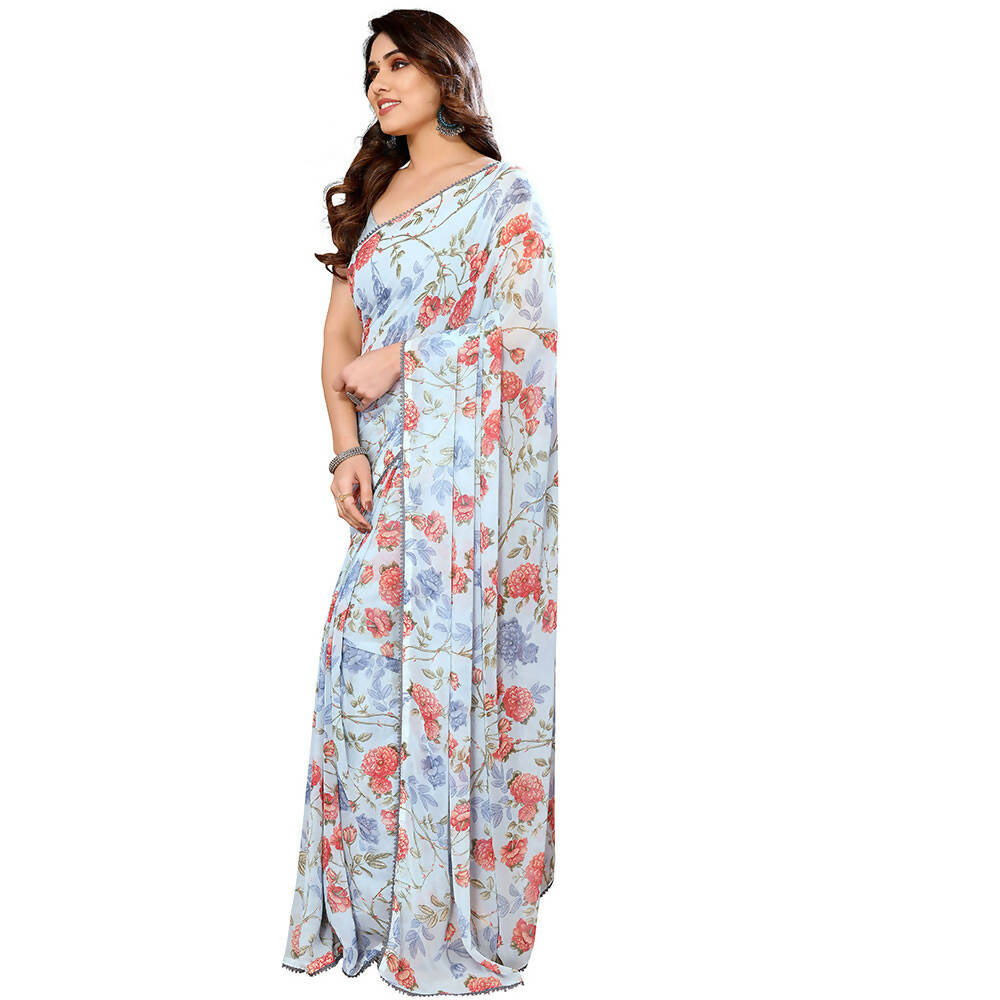 Women's Partywear Designer Sky blue Georgette Fancy Saree - Satrangi | Grocsy